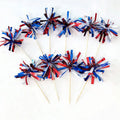 20Pcs Independence Day Theme Sequin Cake Toppers Fruit Forks for 4th of July American National Day Party Cupcake Decoration