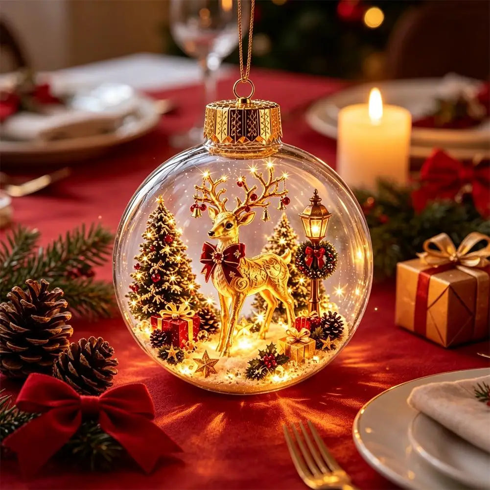 Christmas Story Decorations With Lights Creative Nutcracker Reindeer Snowman Glowing Christmas Tree Decor Pendant Crystal ball