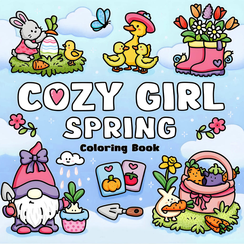 Anti-Stress Spring Coloring Book for Adults Cozy Girl Kawaii Easter Floral Scenes Relaxation Art Therapy Book