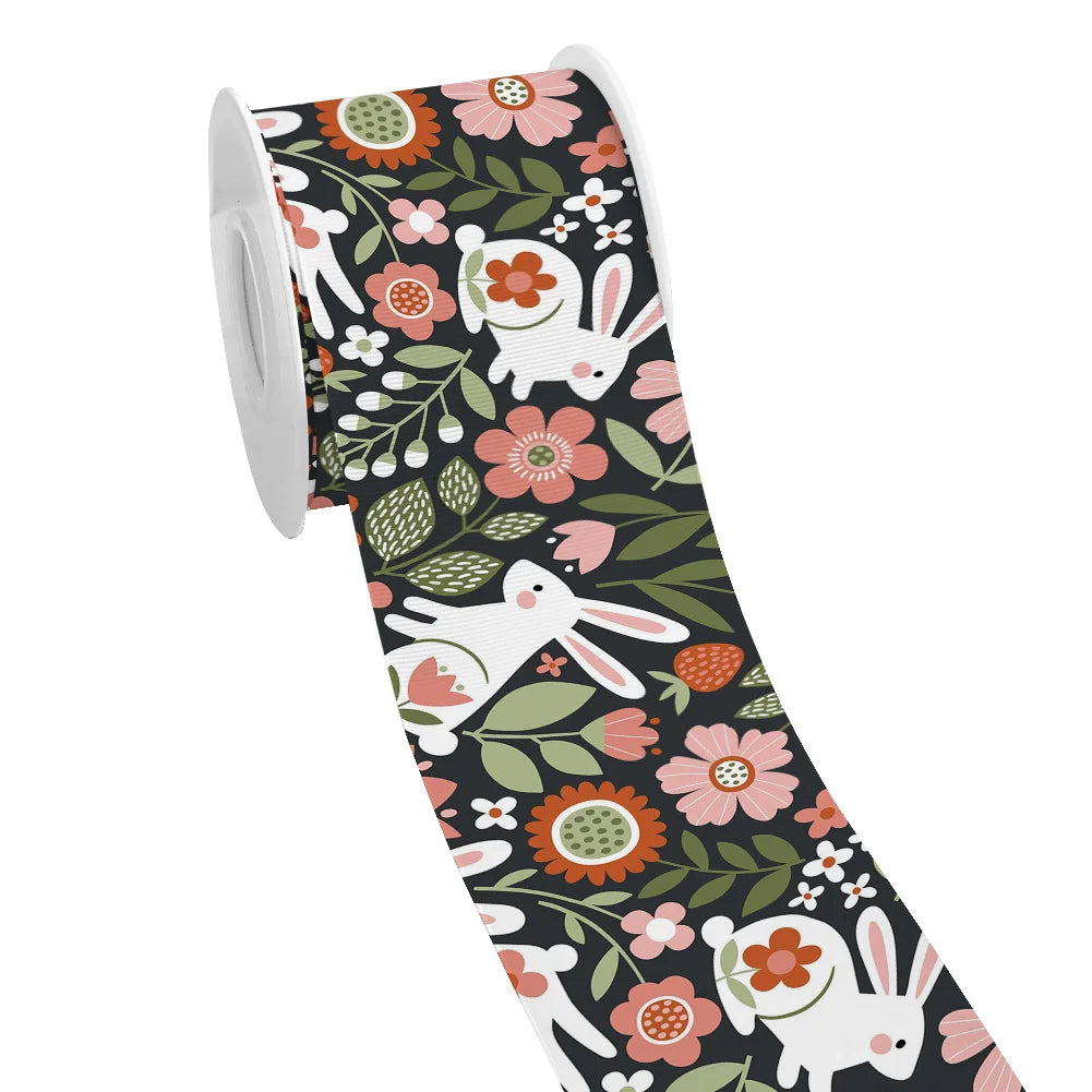 Spring Rabbit Easter Day Chick Cartoon Printed Grosgrain Satin Ribbon for Gift Wrapping Hair Bow Craft Accessory