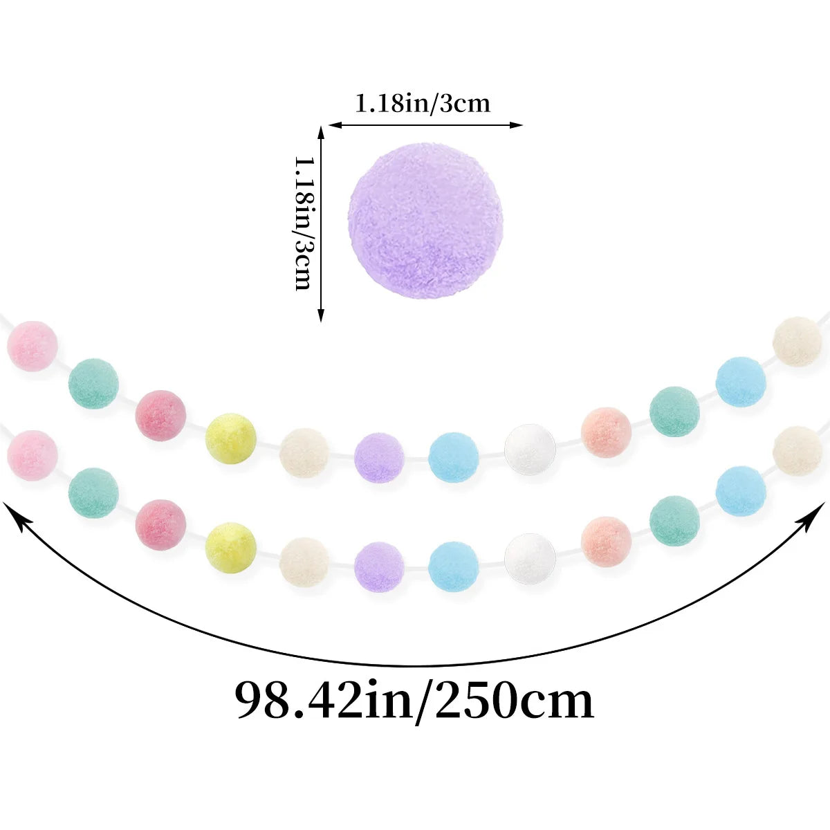 Pastel Pom Garland Hanging Easter Decorations Cute Rainbow Colorful Felt Ball Garland Baby Shower Birthday Party Supplies Favors