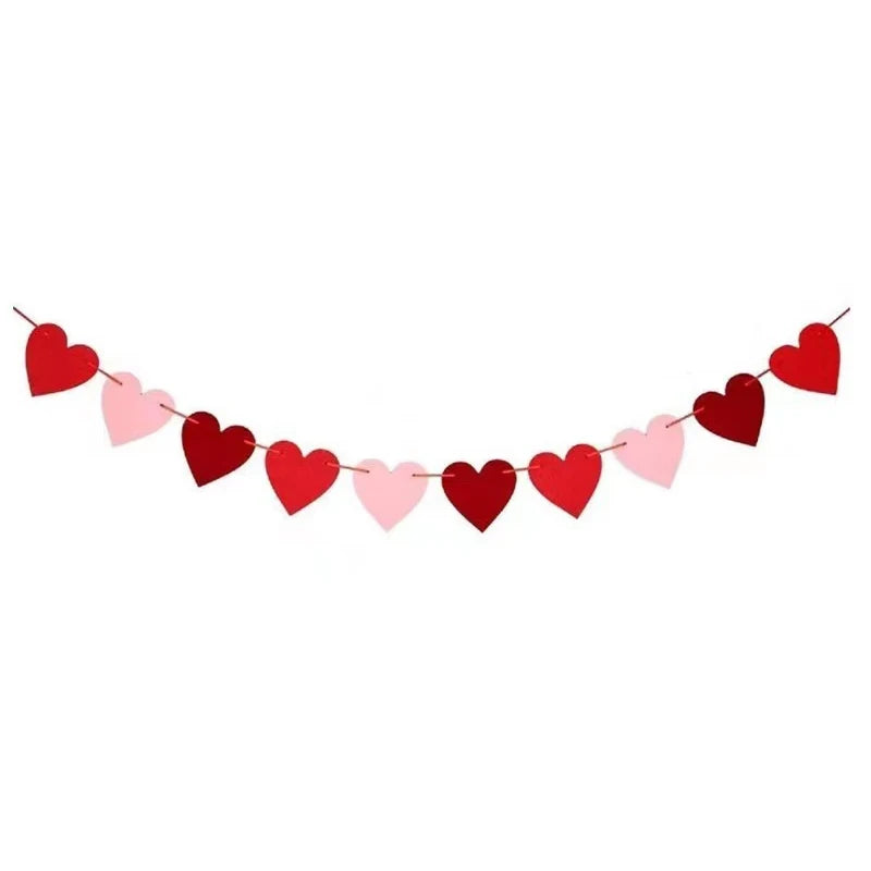 Felt Heart Garland Banner Valentines Decorations Red Pink White Heart Shaped Anniversary Wedding Birthday Party Decorations