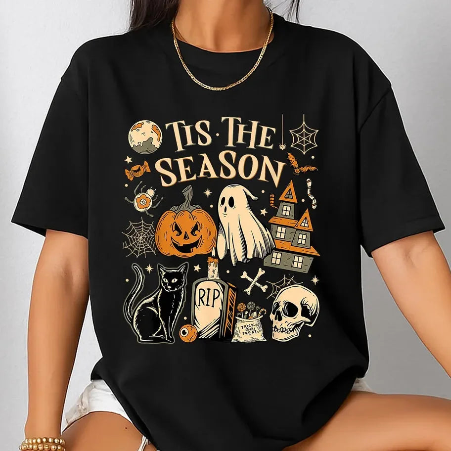 Vintage Halloween Shirt,Tis The Season Retro Ghost Spooky Season Halloween Costume T-Shirt, Y2K Halloween Top