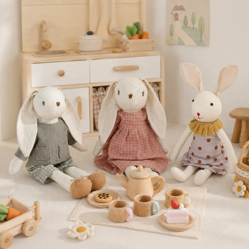Handmade Linen Bunny Doll Montessori Role-Playing Fabric Animal Doll Nursery Decoration Children's Birthday Gift