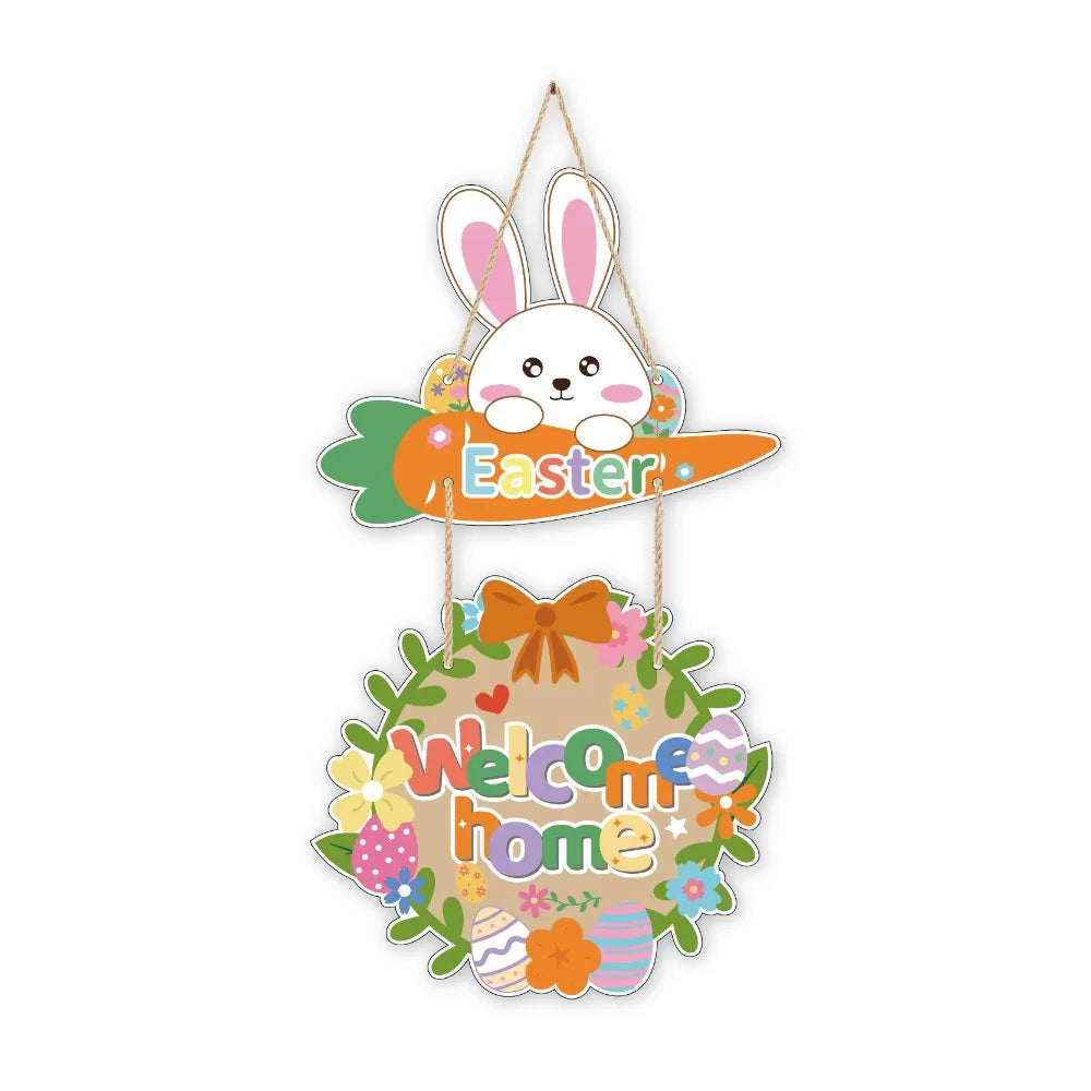 Happy Easter Cartoon Easter Door Hanger Paper Colorful Easter Hanging Ornament Handmade Bunny Egg Decor Wall Decor