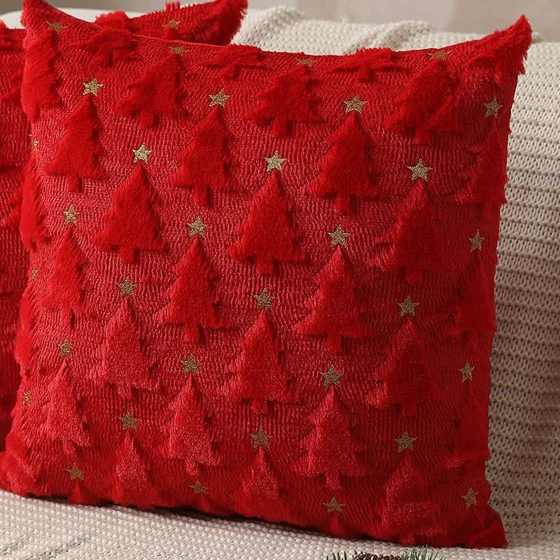 Christmas Throw Pillow Covers Set of 2 Xmas Tree 18x18 Pillow Covers Soft Plush Faux Wool Pillowcases Festival Winter Home Decor