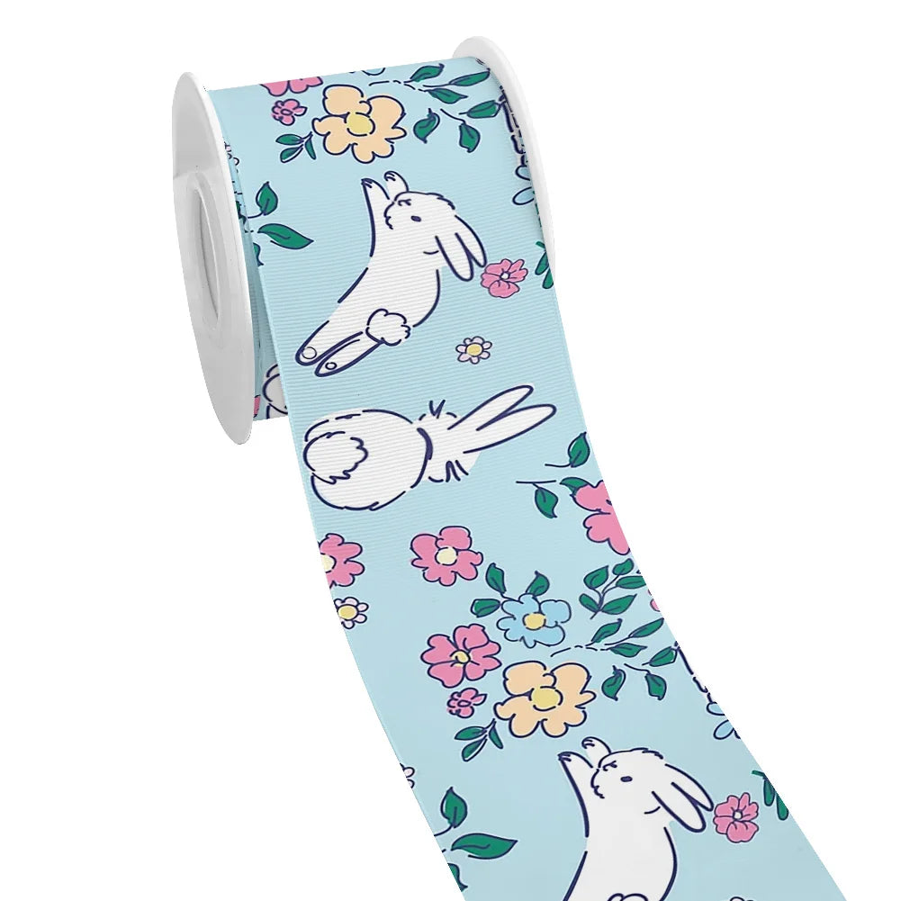 Spring Rabbit Easter Day Chick Cartoon Printed Grosgrain Satin Ribbon for Gift Wrapping Hair Bow Craft Accessory