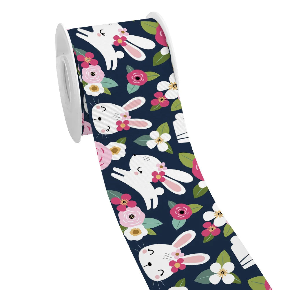 Spring Rabbit Easter Day Chick Cartoon Printed Grosgrain Satin Ribbon for Gift Wrapping Hair Bow Craft Accessory