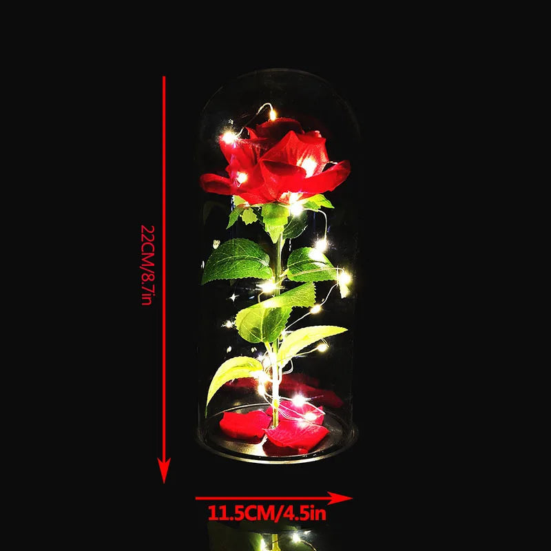 1pc LED Rose in Dome Decorative Lamp Valentine's Day Gifts for Her, Room Decor Artificial Flower with Warm Glow, Red Rose & Gree