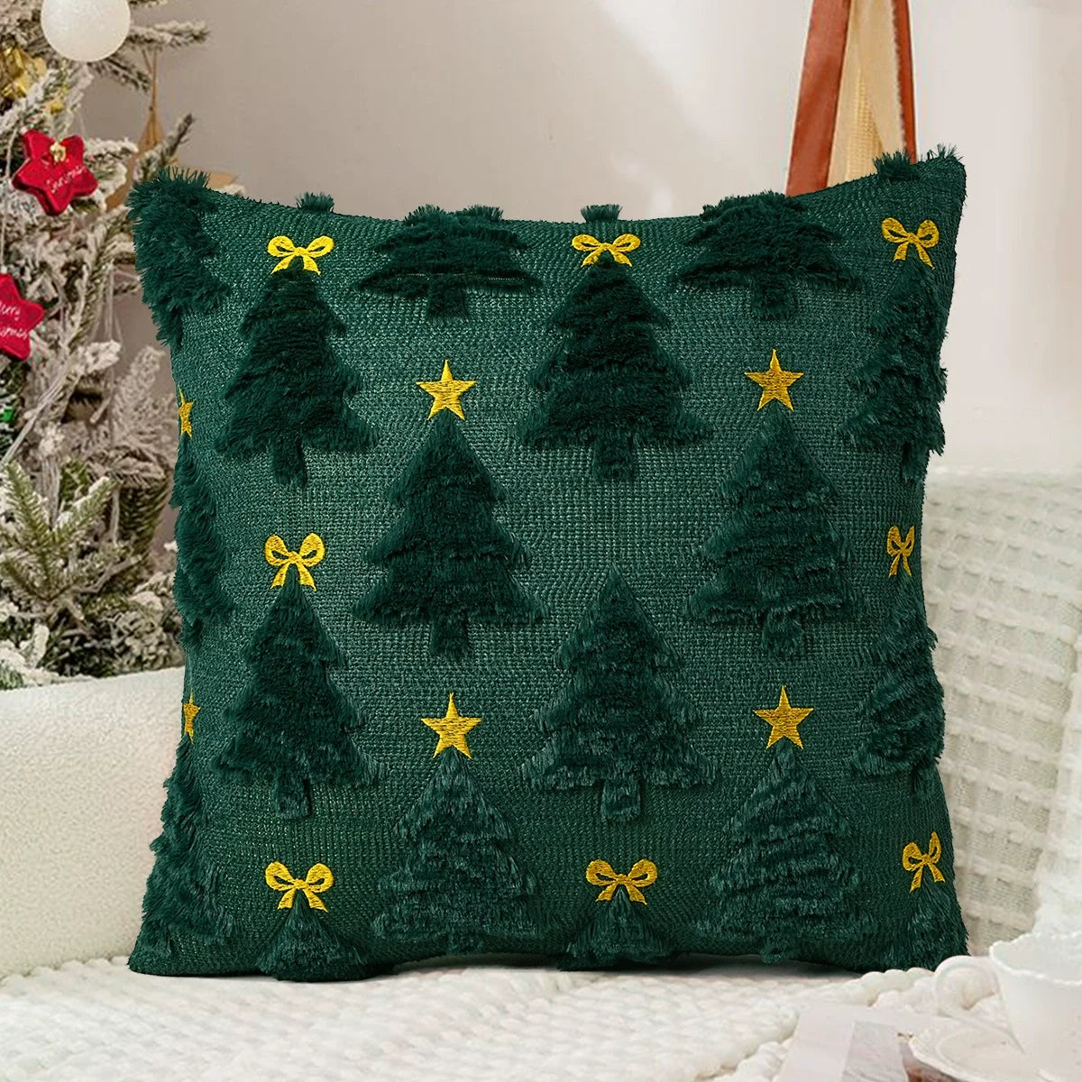 Christmas Throw Pillow Covers Set of 2 Xmas Tree 18x18 Pillow Covers Soft Plush Faux Wool Pillowcases Festival Winter Home Decor