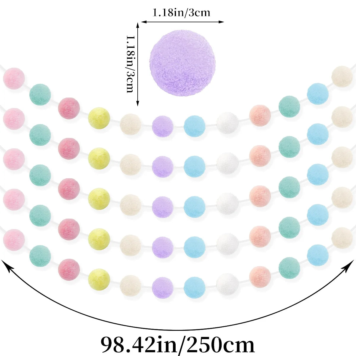 Pastel Pom Garland Hanging Easter Decorations Cute Rainbow Colorful Felt Ball Garland Baby Shower Birthday Party Supplies Favors