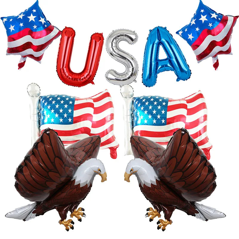 12Pcs 18inch USA Theme Party Decoration Foil Star Balloon American Flag Balloons Set Independence Day 4th Of July Party Decor