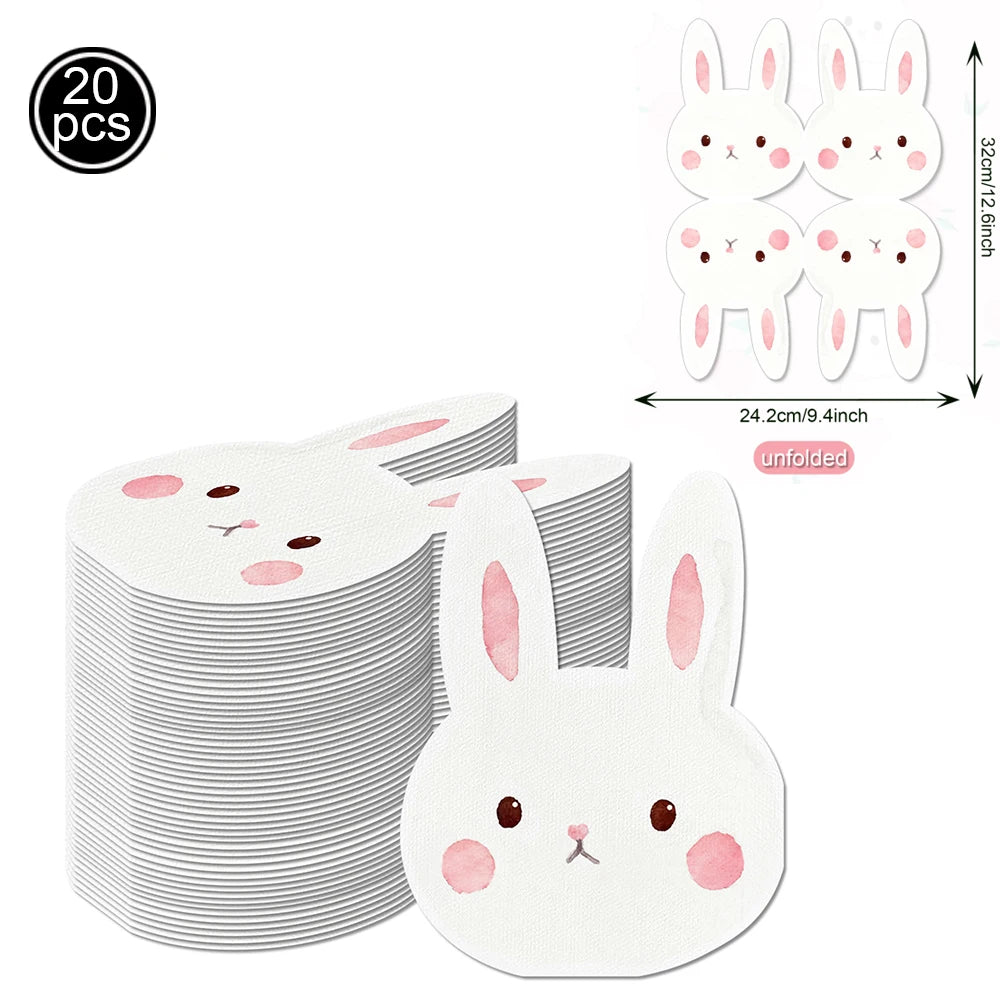 Easter Theme Disposable Tableware Cute Cartoon Bunny Rabbit Pattern Paper Plates Cups Napkins Kids Favor Easter Party Decoration