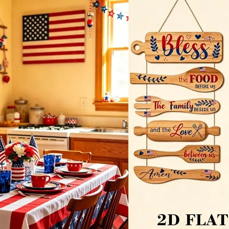 4Th of July Patriotics Welcome Sign Wooden Hanging Sign Kitchen Wall Door Decors Independence Day Memorial Day Wreaths Y5GB