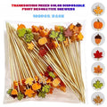 Halloween party fruit decorations, pumpkin, maple leaf, acorn shaped bamboo sticks, cocktails, salads, desserts, flags
