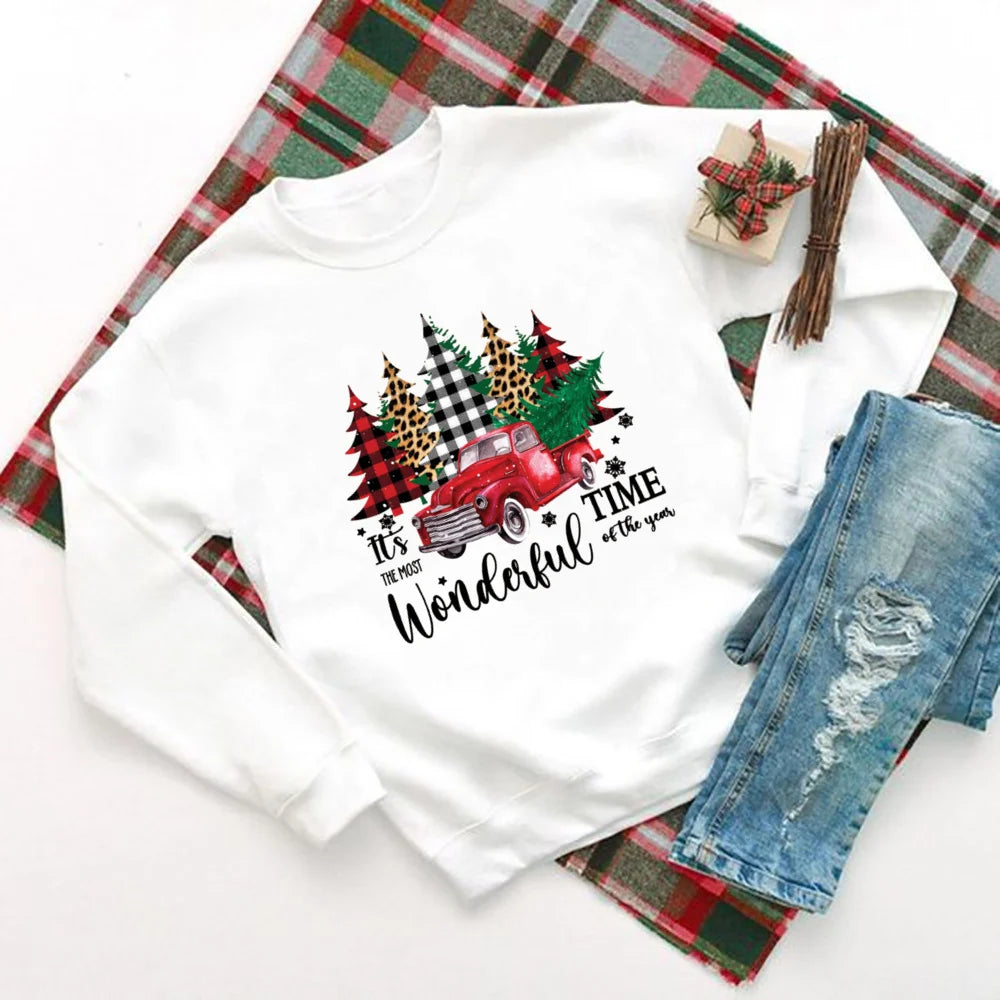 It's The Most Wonderful Time of Year Printed Sweatshirt Women Christmas Party Hoodie Holiday Sweater Girls Xmas Outfit Pullover