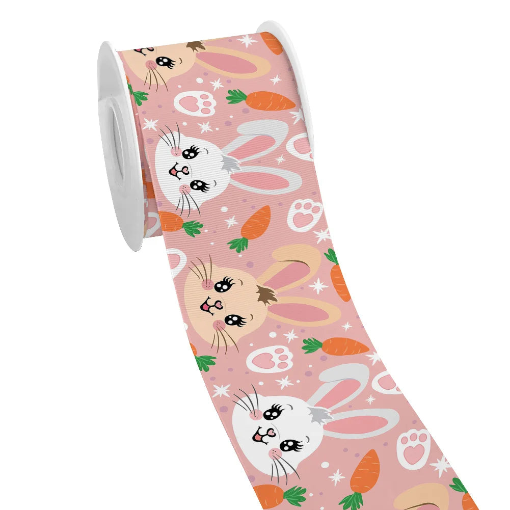 Spring Rabbit Easter Day Chick Cartoon Printed Grosgrain Satin Ribbon for Gift Wrapping Hair Bow Craft Accessory