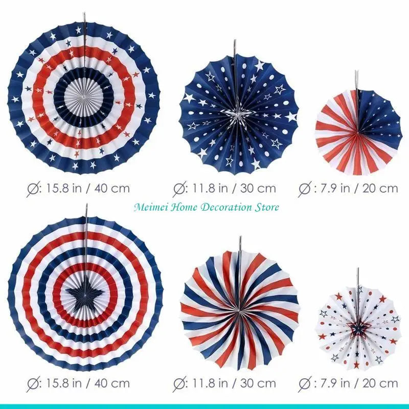 H7BF American Independence Day Paper Fan 6pcs/set Party String Flags for Banner Decor for 4 of July Memorial Day Wall