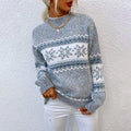 New Trendy Christmas Knitted Long Sleeve Semi High Neck Sweater Women's Snowflake Knitted Top Winter Temperament Casual Pullover