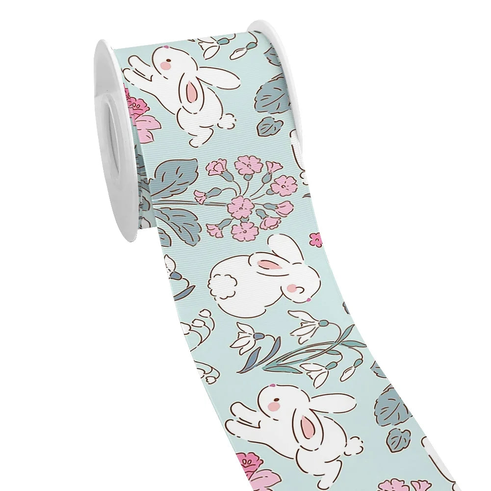 Spring Rabbit Easter Day Chick Cartoon Printed Grosgrain Satin Ribbon for Gift Wrapping Hair Bow Craft Accessory