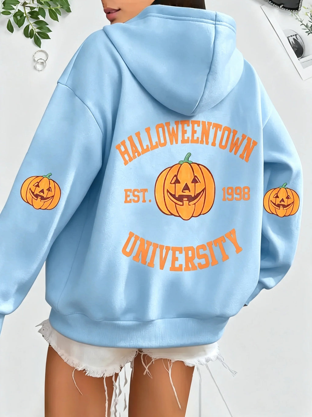 Halloween Print Hoodie, Winter and Autumn Drawstring Casual Sportswear, Women's Clothing hoodies women sweatshirt clothes