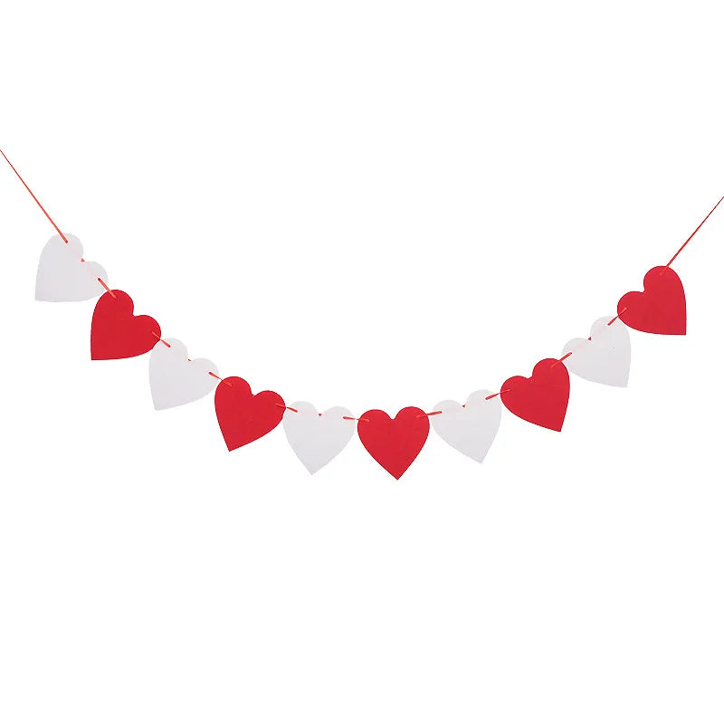 Felt Heart Garland Banner Valentines Decorations Red Pink White Heart Shaped Anniversary Wedding Birthday Party Decorations