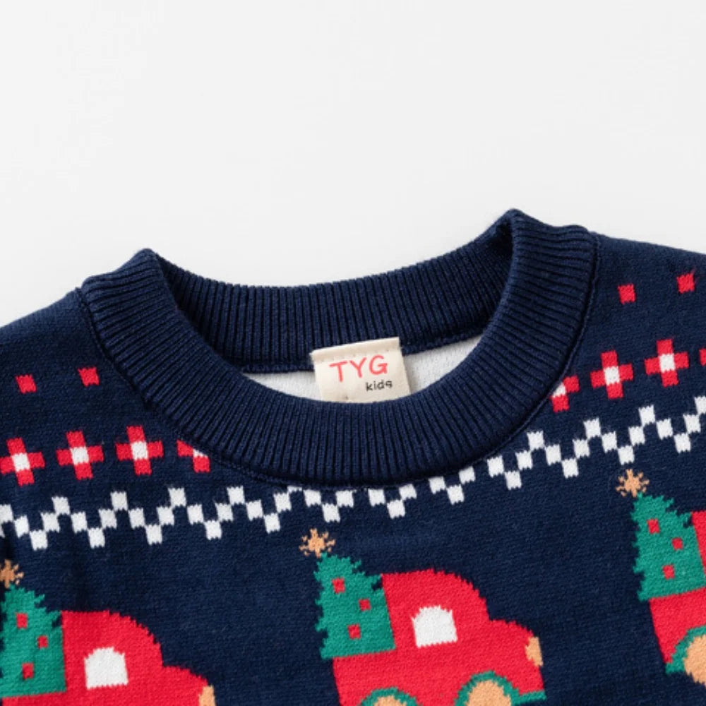 New Years Christmas Sweater for Kids Cars Print Sweatshirt Boys & Girls Baby Clothes Autumn Winter Seasonal Children's Clothing