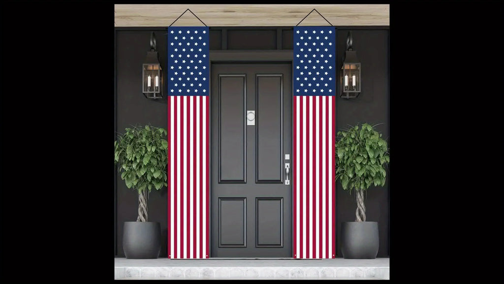 2Pcs 4th of July Patriotic Door Banners USA Flag Porch Signs for Independence Day Party Decorations Front Door Hanging Decor