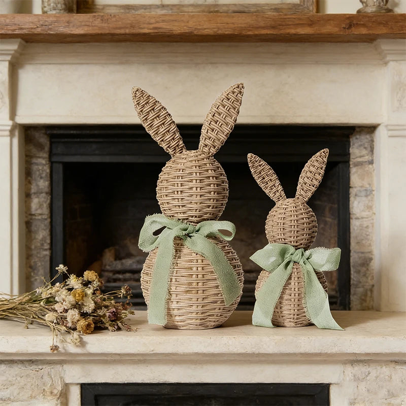 New Creative Easter Imitation Rattan Rabbit Festive Atmosphere Decoration Desktop Ornaments Easter Gifts Spring Home Decoration