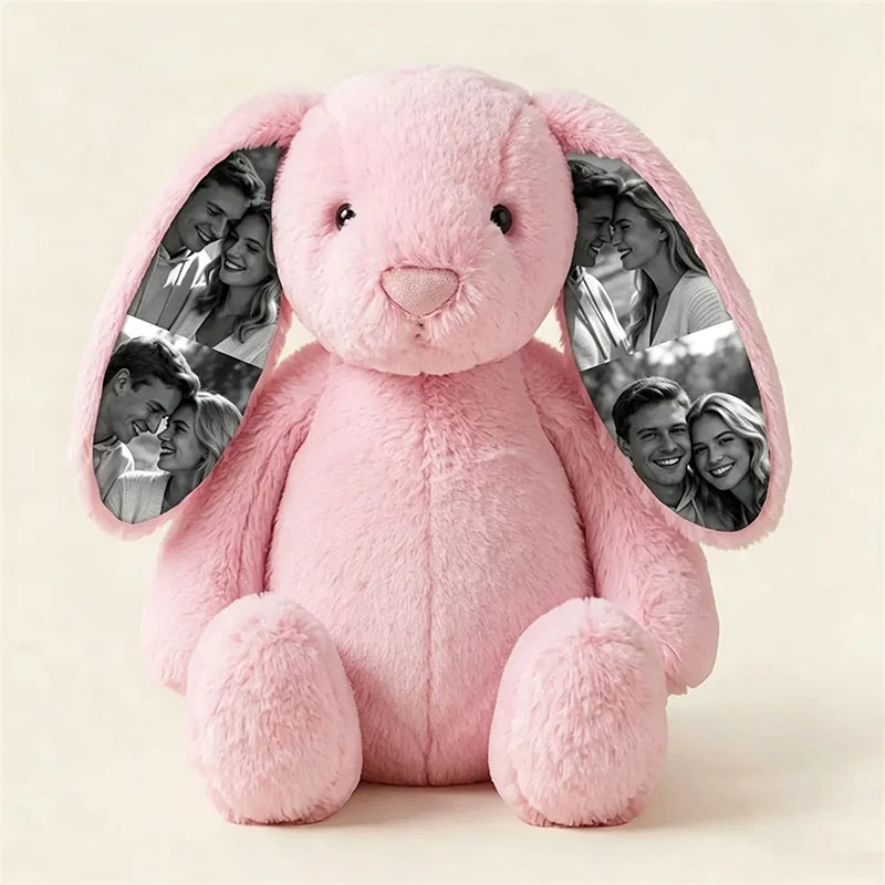 Custom Photo Bunny Plush with Hidden Ear Pictures Personalized Bunny Stuffed Animals Keepsake Gift for Couples Birthday Gifts