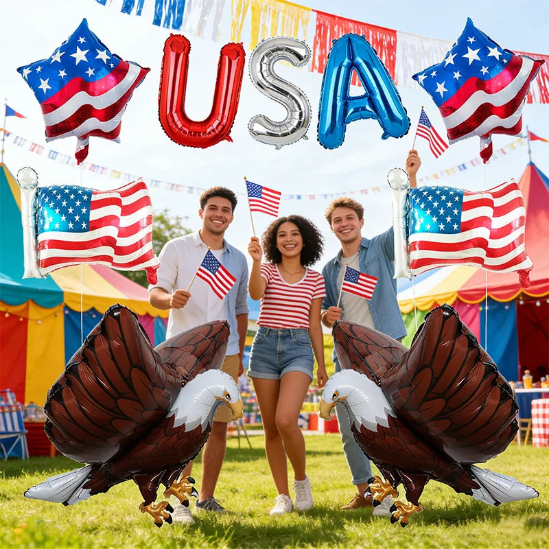 12Pcs 18inch USA Theme Party Decoration Foil Star Balloon American Flag Balloons Set Independence Day 4th Of July Party Decor
