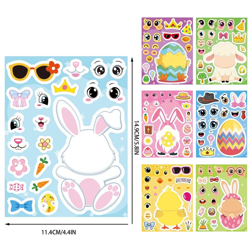 8/16/24PCS Cartoon Easter Animal Easter Egg Rabbit Sheep Puzzle Stickers Wholesale Cute Animal Stickers