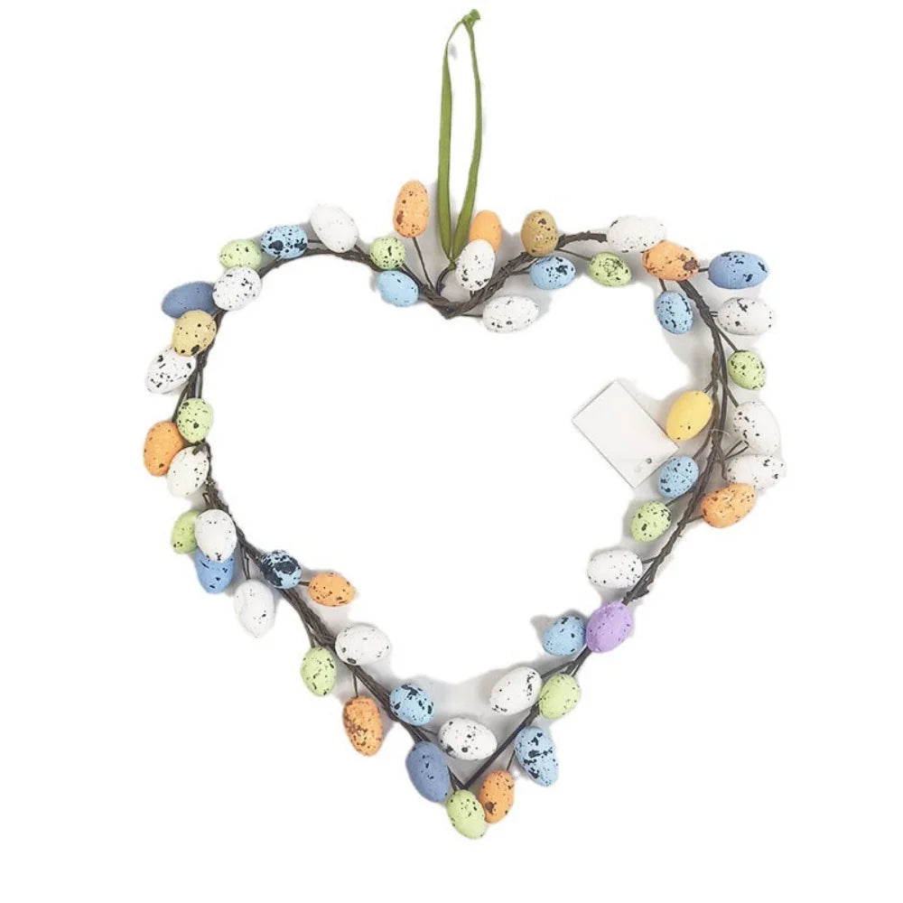 Easter Egg Wreath Decoration Spring Cute Garland Colorful Eggs And Rattan Front Door Outside Hanging Wall Home Party Decor