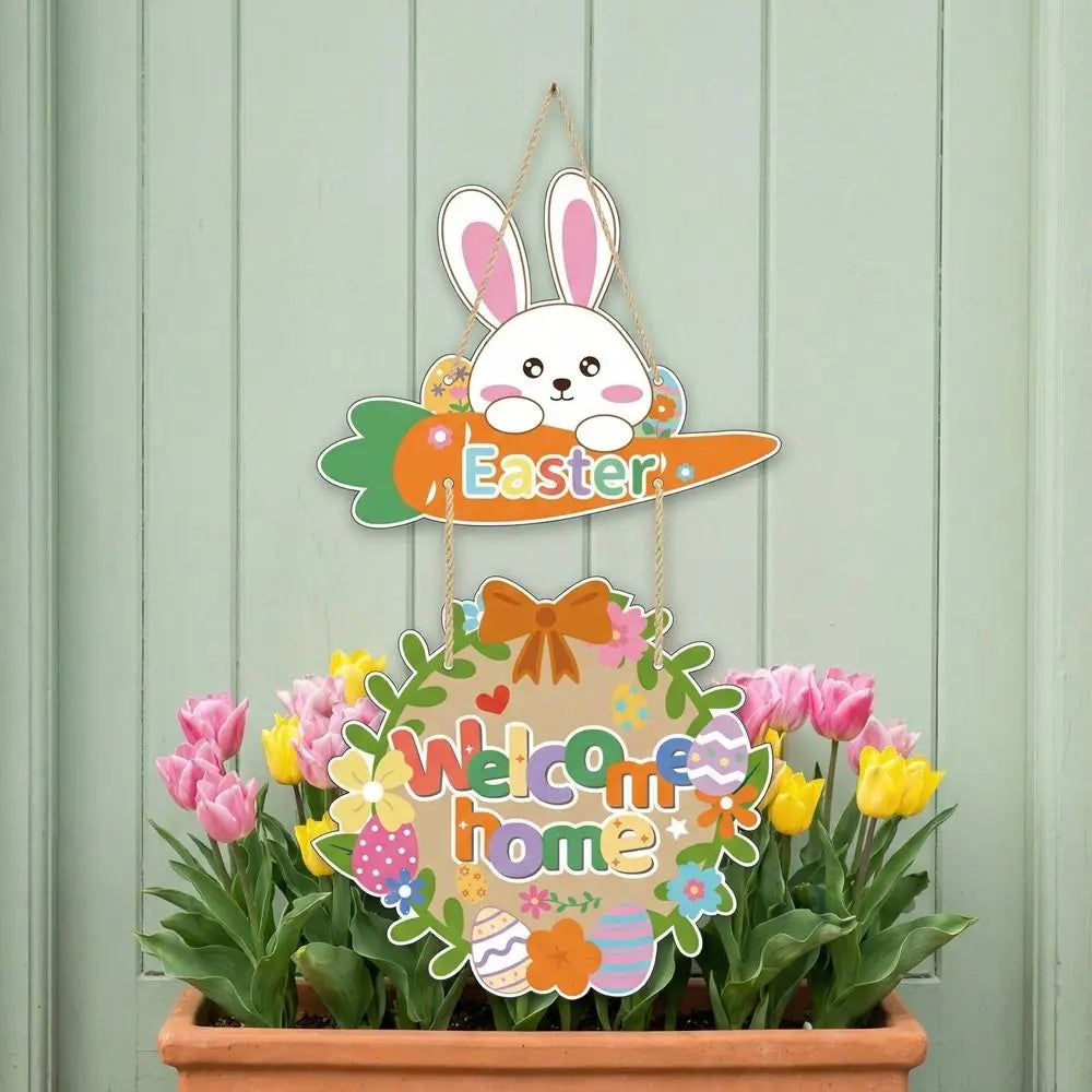 Happy Easter Cartoon Easter Door Hanger Paper Colorful Easter Hanging Ornament Handmade Bunny Egg Decor Wall Decor