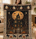 Halloween Quilt Blanket, Black Cat Ghost Pumpkin Throw, Spooky Bedding Decor Patchwork Blanket, Cozy Fall Halloween Home Decor
