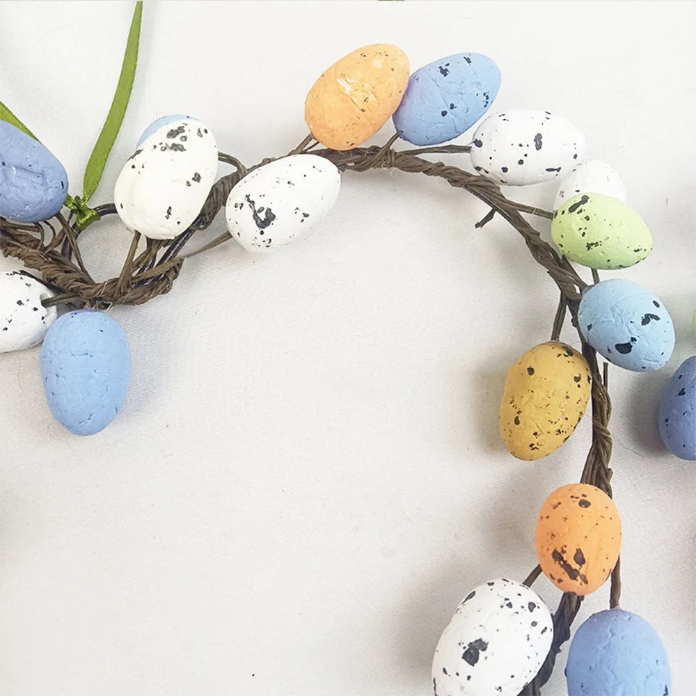 Easter Egg Wreath Decoration Spring Cute Garland Colorful Eggs And Rattan Front Door Outside Hanging Wall Home Party Decor