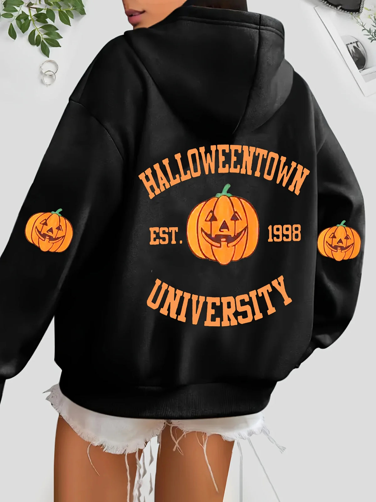 Halloween Print Hoodie, Winter and Autumn Drawstring Casual Sportswear, Women's Clothing hoodies women sweatshirt clothes