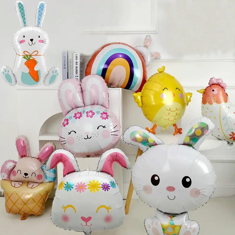 Easter Themed Cartoon Bunny Balloon Baby's First Birthday Decoration Farm Animals Cute Girl's Birthday Party Photo Props Supply