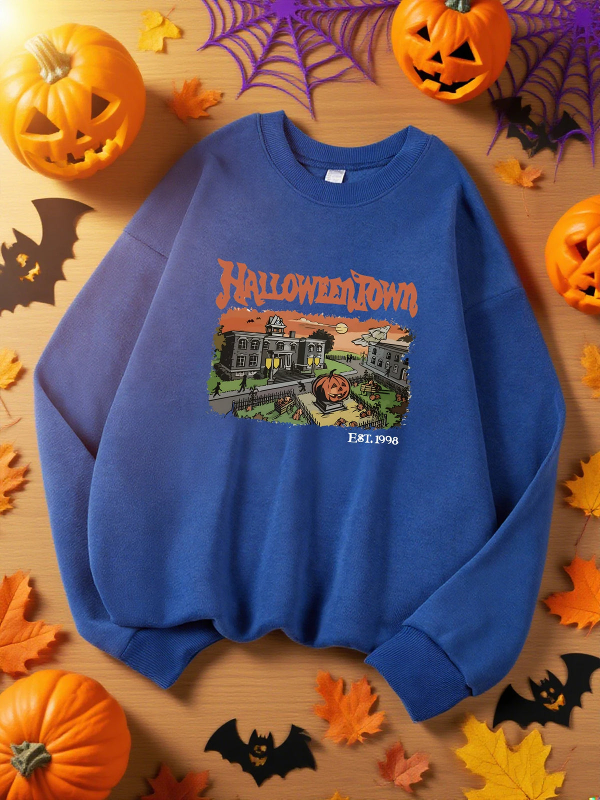 Halloween Town Est.1998 Print Sweatshirt Women Crewneck Soft Tops Fashions Streetwear Casual Fleece Pullover Hip Hop Clothes