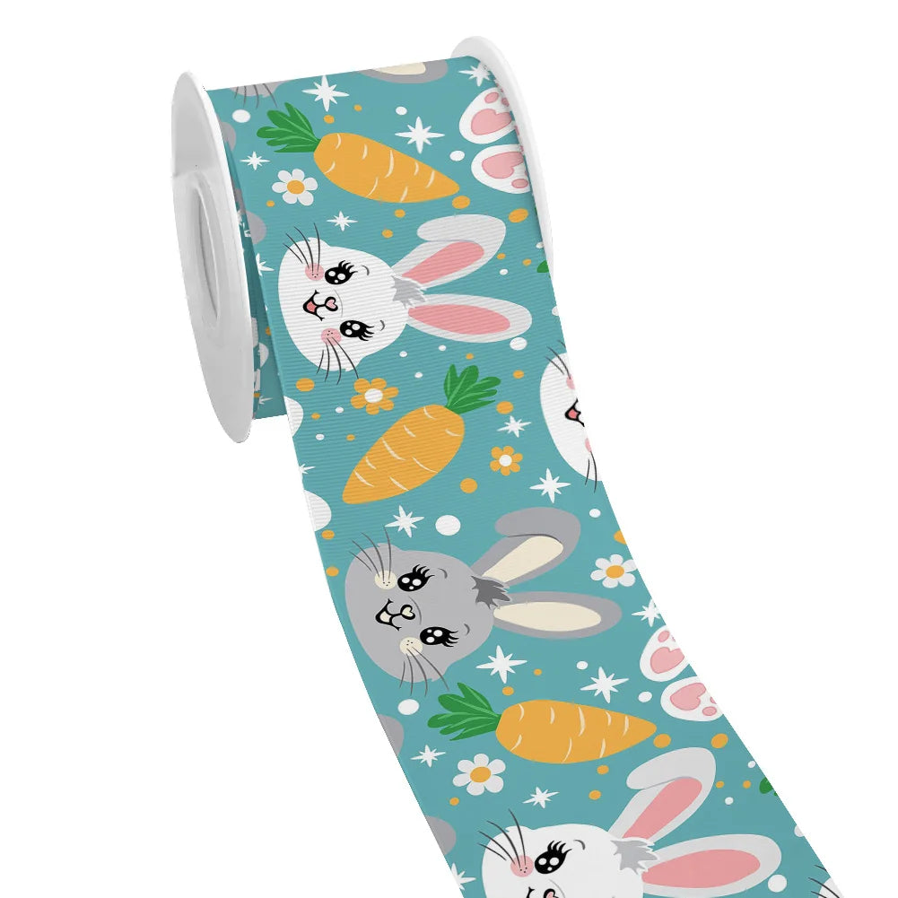 Spring Rabbit Easter Day Chick Cartoon Printed Grosgrain Satin Ribbon for Gift Wrapping Hair Bow Craft Accessory