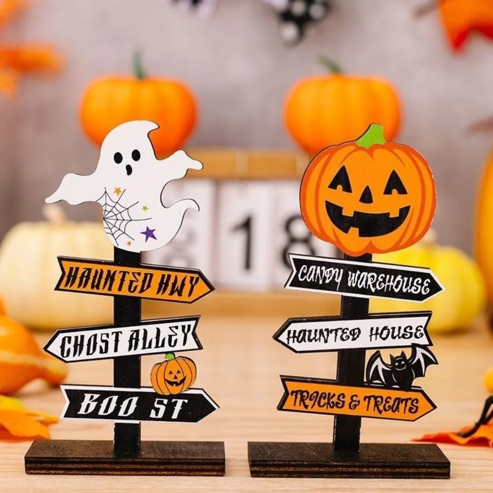 Gothic Style Halloween Ghost Ornament Handmade Wood Pumpkin Ghost Decor Atmosphere Decor Wooden Desktop Ornament Halloween Party