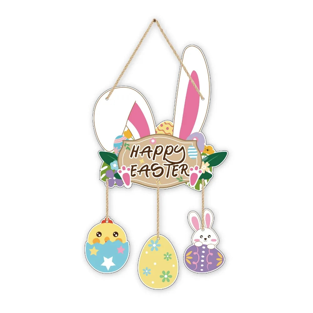 Happy Easter Cartoon Easter Door Hanger Paper Colorful Easter Hanging Ornament Handmade Bunny Egg Decor Wall Decor