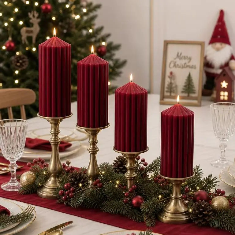 Christmas cylindrical aromatherapy candle set, wine red candle home decoration, Christmas candle center decoration
