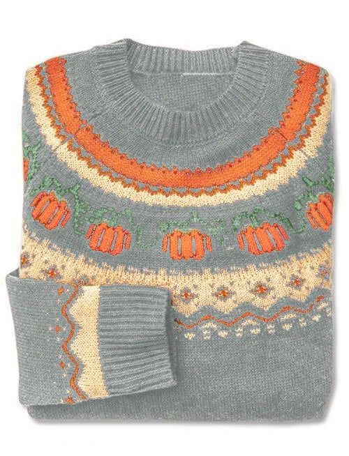 Roupas Femininas Women's Holiday Round Neck Pullover Sweater Halloween Themed Decoration Pumpkin Jacquard Casual Knitted Sweater
