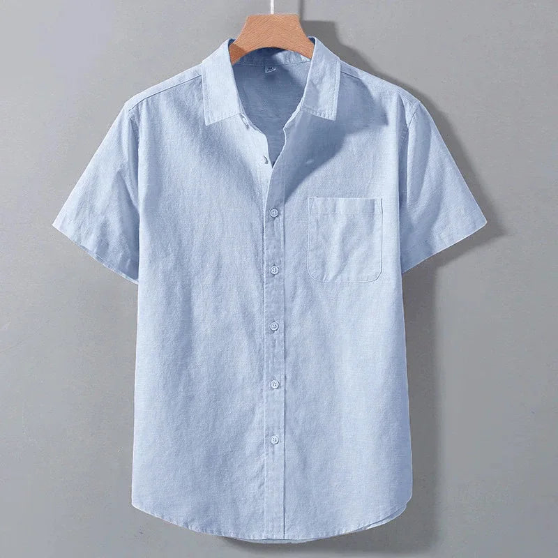 Spring Summer Short Sleeve Shirt for Men Solid Color Lightweight Breathable Stylish Dailywear Casual Lapel Pocket Shirts
