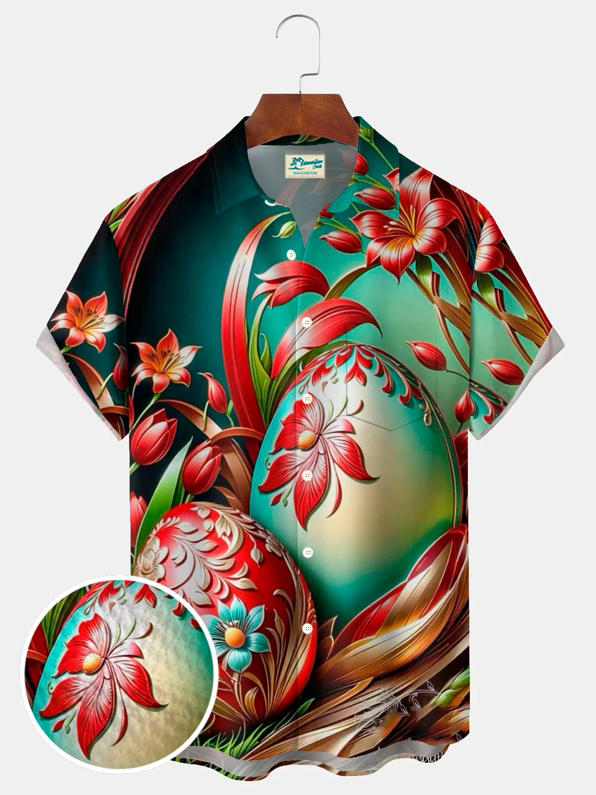 2025 Easter Eggs Pattern Men's Short Sleeve Button Down Lapel Shirt For Summer Oversized Tops Casual Hawaiian Shirt