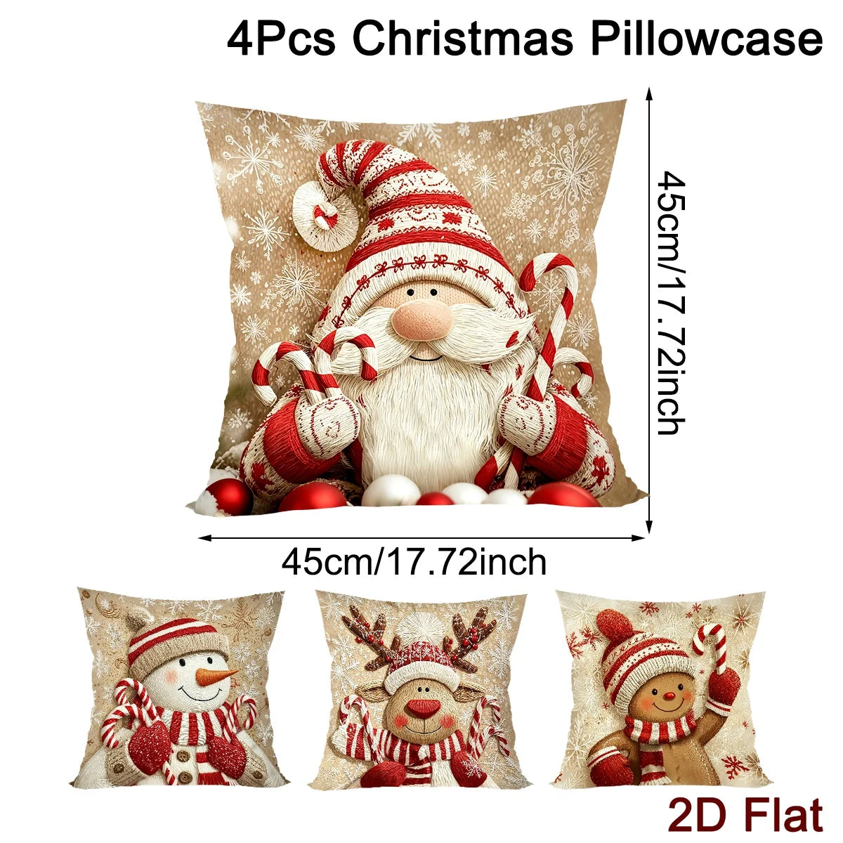 4pcs Merry Christmas 2D Flat Pillowcase Santa Claus Printed Polyester Pillow Cover Family Living Room Sofa Xmas Party Decor