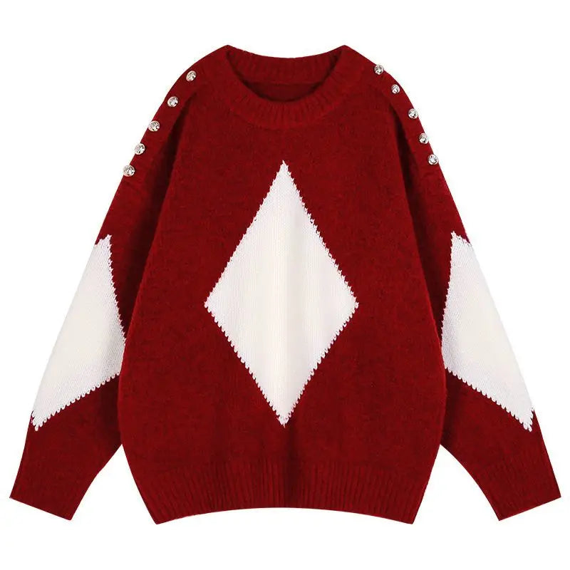 Christmas Red Loose Pullover Sweater for Women 2025 Autumn and Winter New Fashion Knitted Top Thick