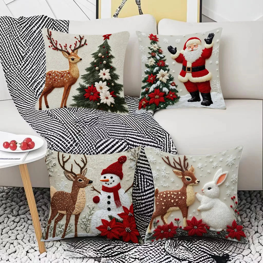 New Christmas Pillow Cases Christmas Decoration Cartoon Print Embroidered Pillow Pad Holiday Decoration Pillow Cover