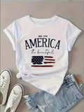 God Bless America Tee Women's Patriotic USA Flag Floral Bowknot Print T-Shirt - 4th of July Independence Day Design T-Shirts